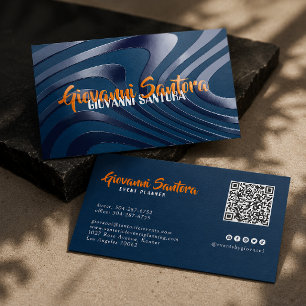 Modern Navy & Orange Professional QR Raised Spot UV Business Card