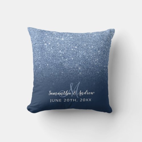 Modern navy peony faux glitter ombre wedding throw pillow