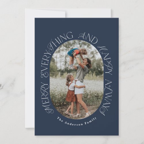 Modern navy photo elegant typohtaphy botanical holiday card