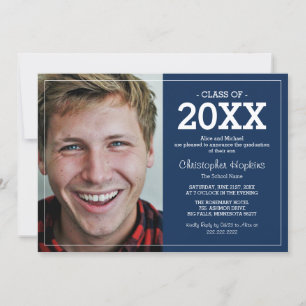 Modern Navy Photo Graduation Party Invitation