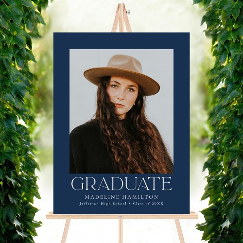 Modern Navy Photo Graduation Party Sign