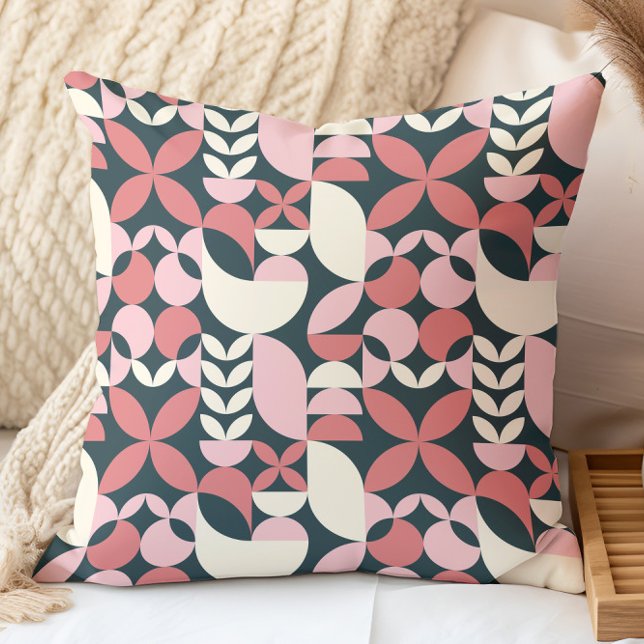 Modern Navy Pink Abstract Geometric Pattern Throw Pillow (Creator Uploaded)