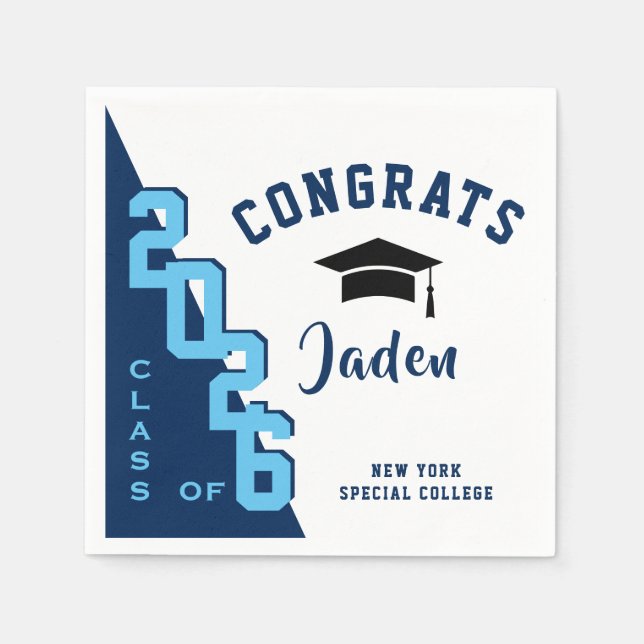 Modern  Navy Pink Graduation Party Napkins (Front)