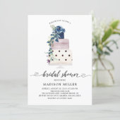 Modern Navy & Plum Floral Cake Bridal Shower Invitation (Standing Front)