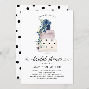 Modern Navy & Plum Floral Cake Bridal Shower Invitation