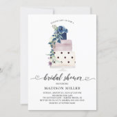 Modern Navy & Plum Floral Cake Bridal Shower Invitation (Front)