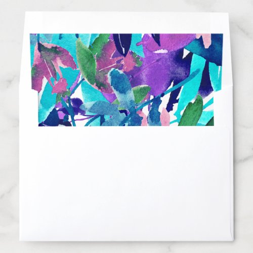 Modern Navy Purple Aqua Watercolor Floral Foliage Envelope Liner
