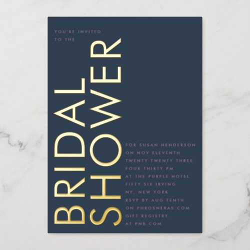 Modern Navy Purple GOLD Bridal Shower Foil Invitation