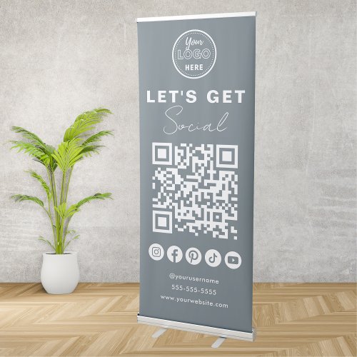 Modern Navy QR Code Social Media Connect With Us Retractable Banner