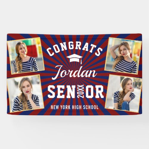 Modern Navy Red Graduation Class of 2024 PHOTO Banner