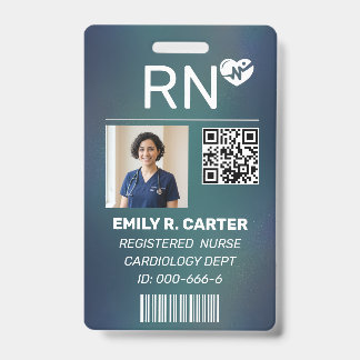 Modern Navy Registered Nurse Photo QR Code Design Badge