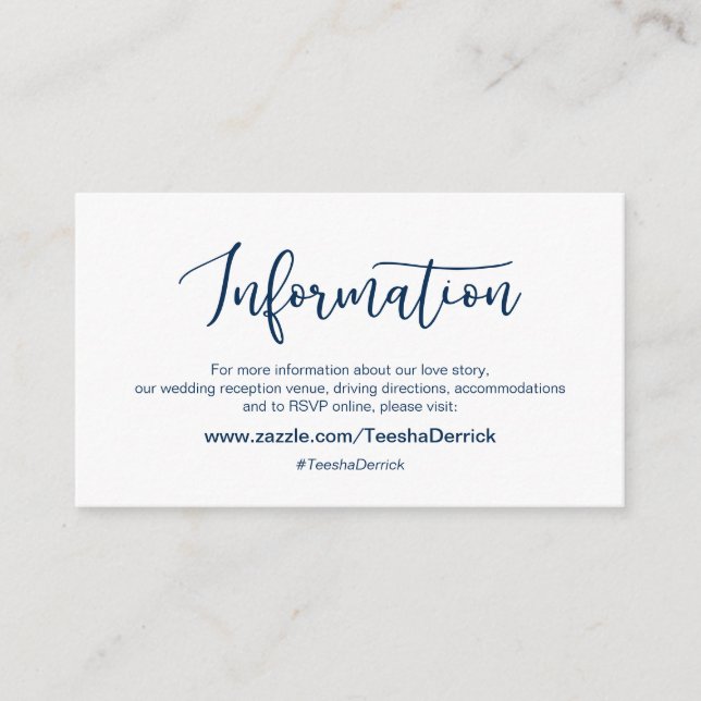 Modern Navy romantic font, Wedding Details, RSVP Enclosure Card (Front)