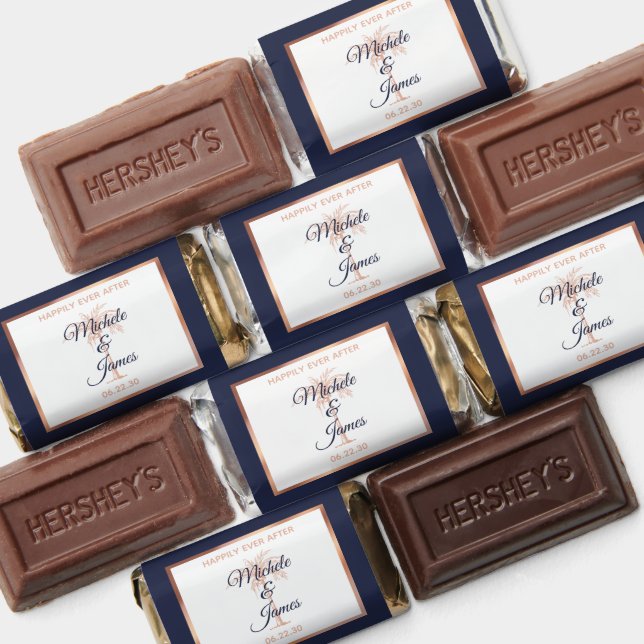 Modern Navy Rose Gold Palm Tree Tropical Wedding Hershey's Miniatures (Assorted)