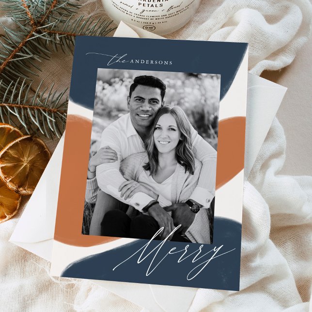 Modern Navy & Rust Abstract Shapes Photo Holiday Card (Creator Uploaded)
