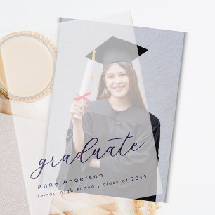 Modern Navy Script Custom Graduation Overlay  Vellum Invitations