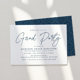 Modern Navy Script Graduation Party Invitation