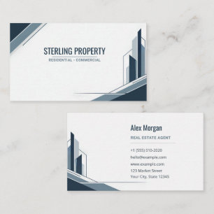 Modern Navy Silver Architecture Real Estate Business Card