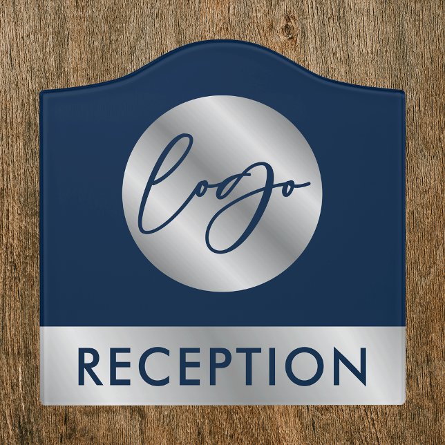 Modern Navy & Silver Company Logo Office Reception Door Sign (Modern navy blue and faux silver effect business logo acrylic door or wall sign)