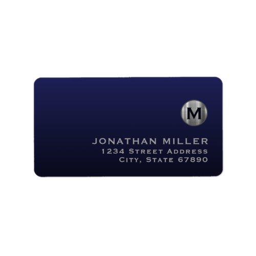 Modern Navy Silver Monogram Return Address Label