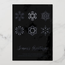 Modern Navy Silver Snowflakes Business    Foil Holiday Card