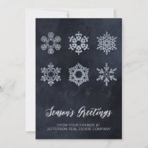 Modern Navy Silver Snowflakes Business   Holiday Card