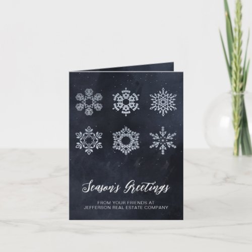 Modern Navy Silver Snowflakes Business    Holiday Card