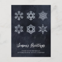 Modern Navy Silver Snowflakes Business    Holiday Postcard