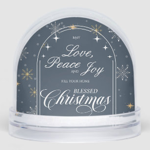 Modern Navy Snowflake Christmas Photo Snow Globe