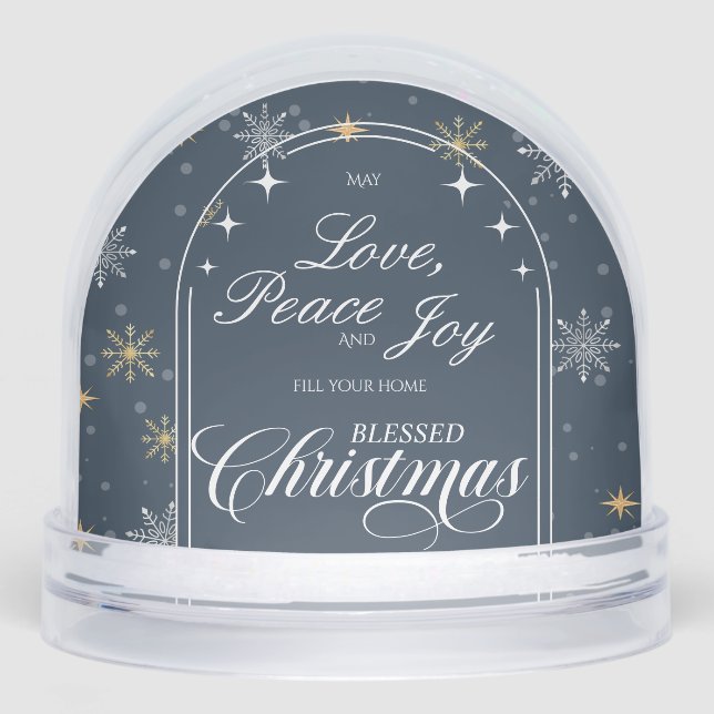 Modern Navy Snowflake Christmas Photo Snow Globe (Front)