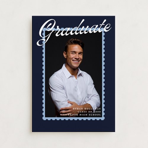 Modern Navy Stamp Graduation Announcement