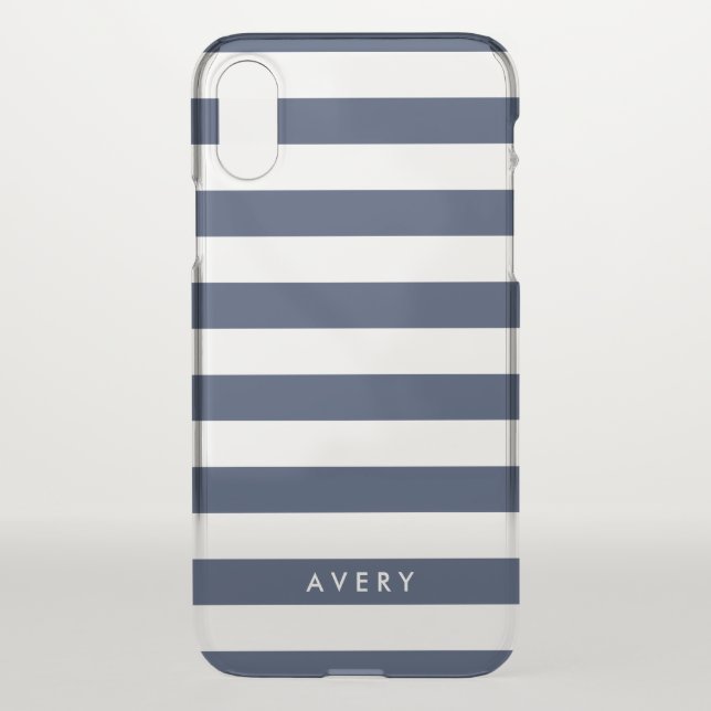 Modern Navy Stripe Clear Uncommon iPhone Case (Back)