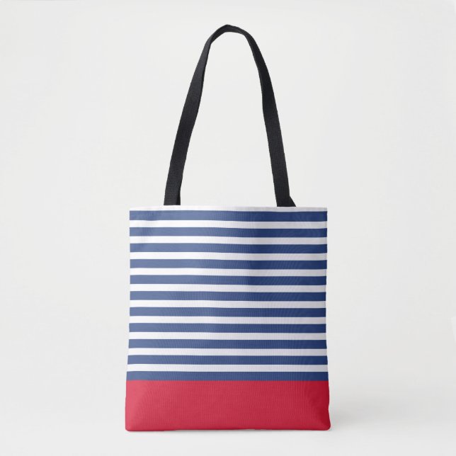 Modern Navy stripes and red Tote Bag (Front)