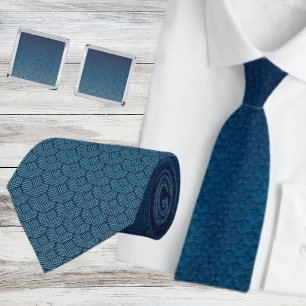 Modern Navy Teal Geometric Ombre Neck Tie