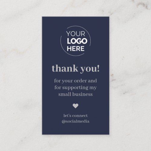 Modern Navy Thank You for Shopping Small  Business Card
