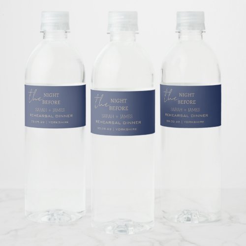 Modern Navy the Night Before Rehearsal Dinner  Water Bottle Label