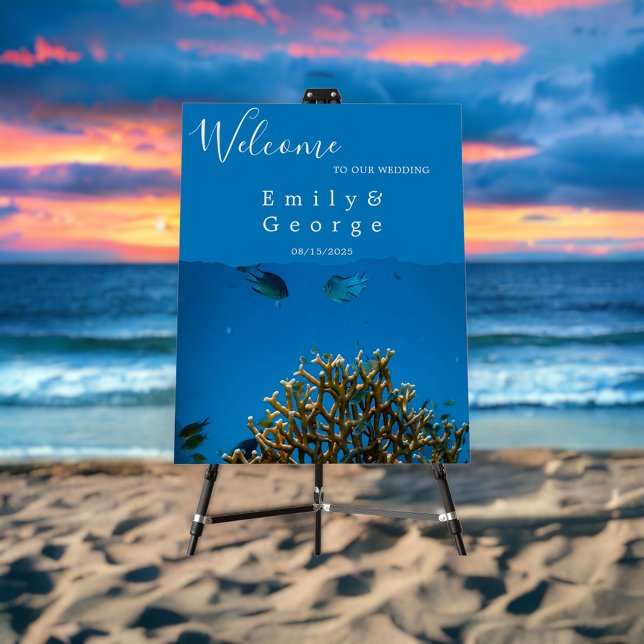 Modern Navy Underwater Fish Reef Wedding Welcome Foam Board (Creator Uploaded)