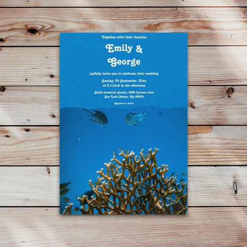 Modern Navy Underwater Sea Fish Reef Beach Wedding Invitation