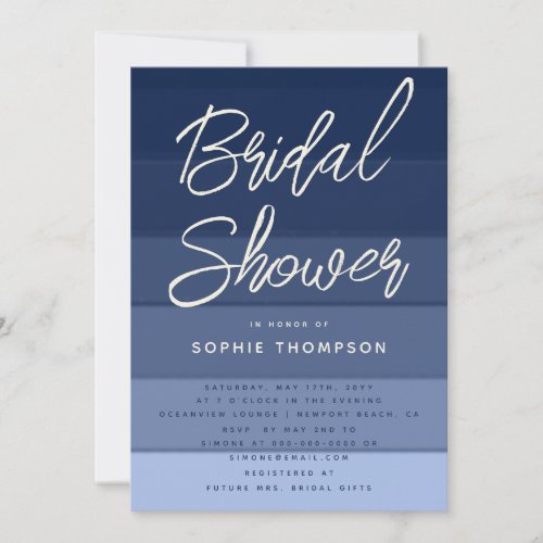 Modern Navy Waves Calligraphy Beach Bridal Shower Invitation