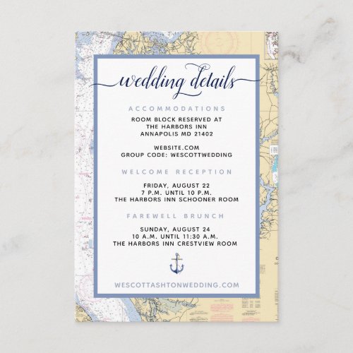 Modern Navy Wedding Annapolis MD Nautical Map Enclosure Card