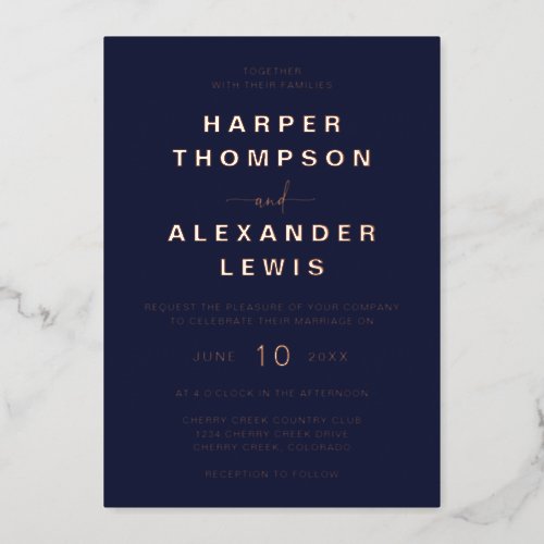 Modern Navy Wedding Foil Invitation