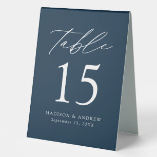 Modern Navy Wedding Table Number Tent