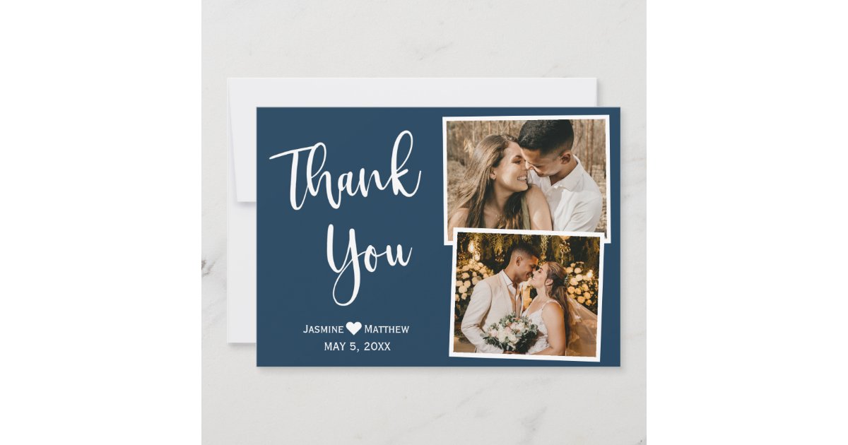 Modern Navy Wedding Thank You Photo Collage Card | Zazzle