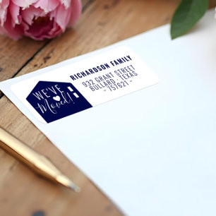 Modern Navy We've Moved New Home Address  Label