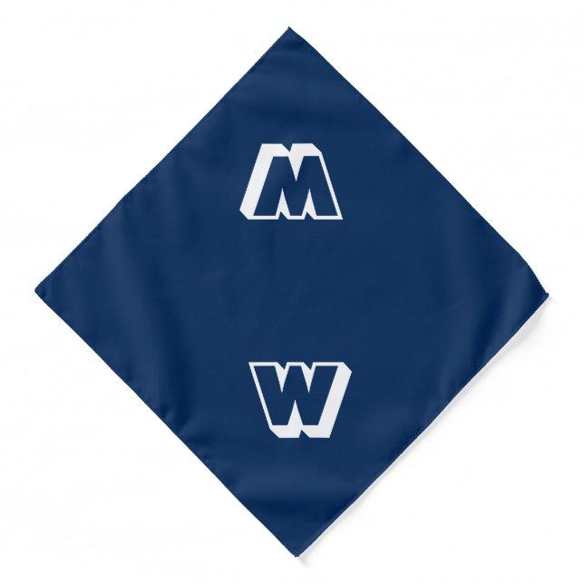 Modern navy white custom monogram initial cute dog bandana (Front)
