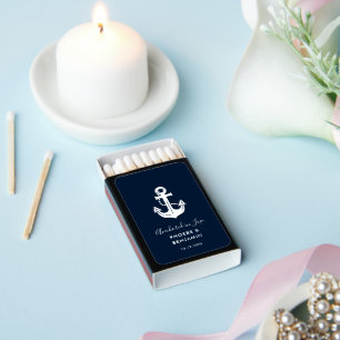 Modern Navy & White Custom Name Anchor Wedding Matchboxes