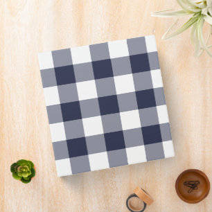 Modern Navy White Gingham Check Pattern 3 Ring Binder
