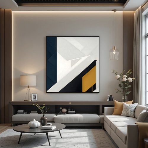 Modern Navy White Gold Geometric Layer Canvas Print