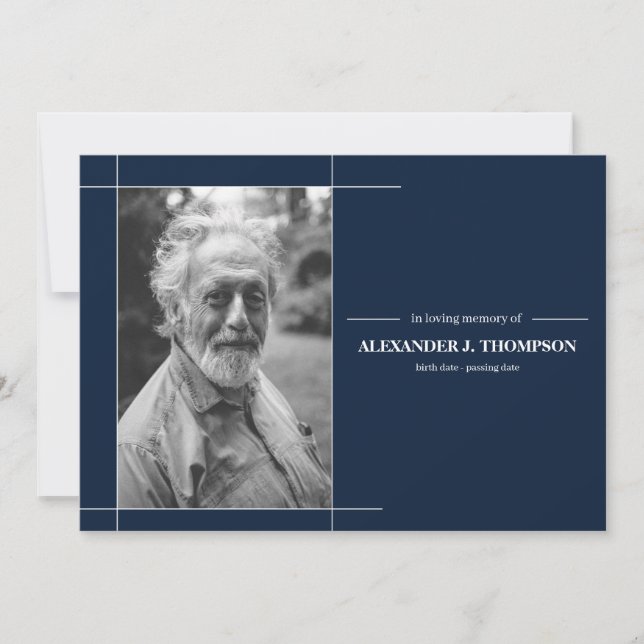 Modern Navy & White In Loving Memory Funeral Thank You Card (Front)