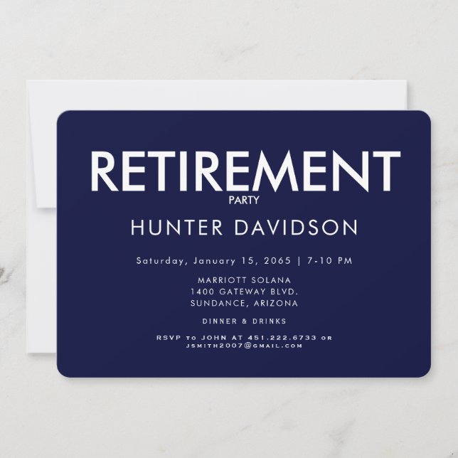 Modern Navy & White Rounded Retirement Party  Invitation (Front)