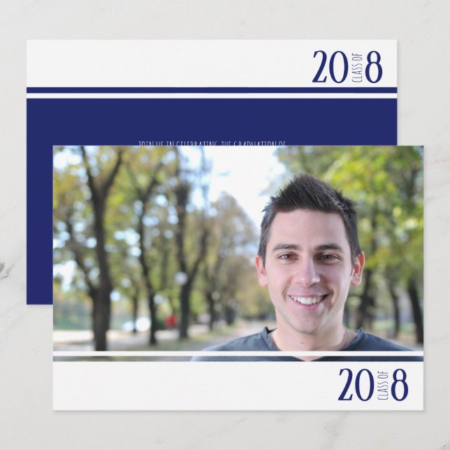 Modern Nay & White Class of Photo Invitations (Front/Back)
